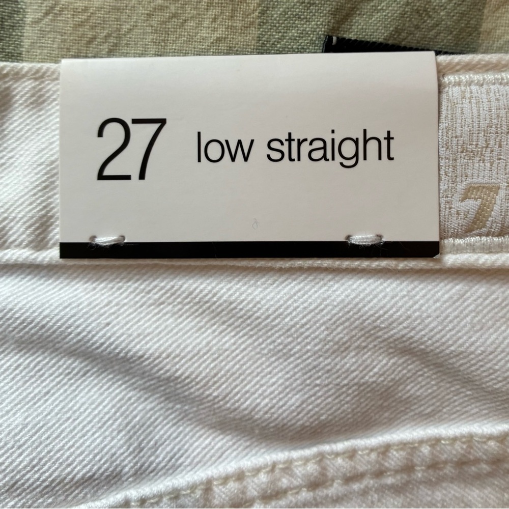 NWT 7 For All Mankind Low Straight Distressed White Jeans Blue Patch Pocket 27 - Picture 10 of 12